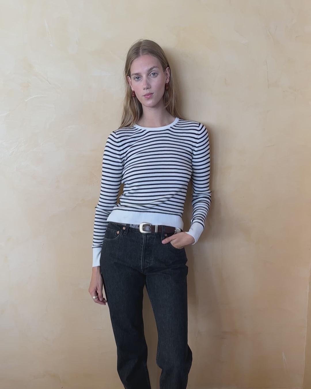 Ava Striped Sweater Tee Product Image
