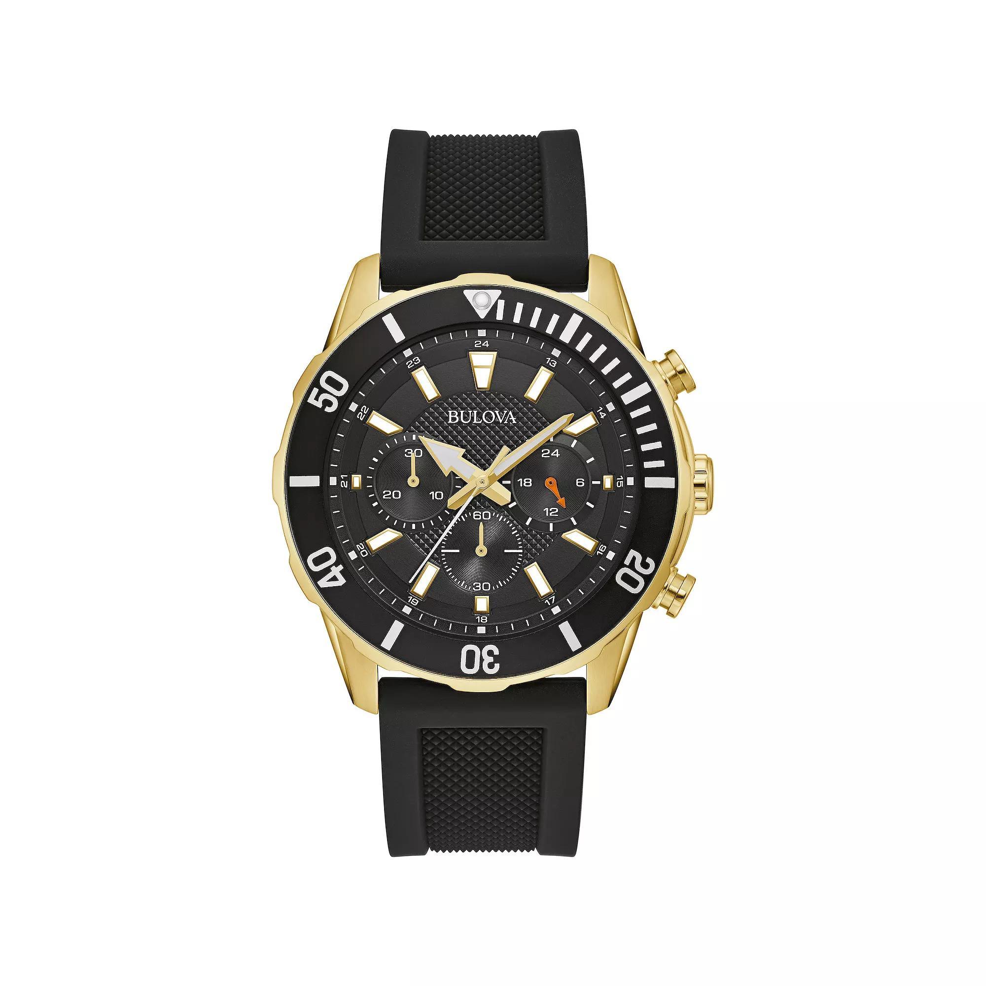 Bulova Men's Chronograph Black Strap Watch - 98A270, Size: 9" Product Image
