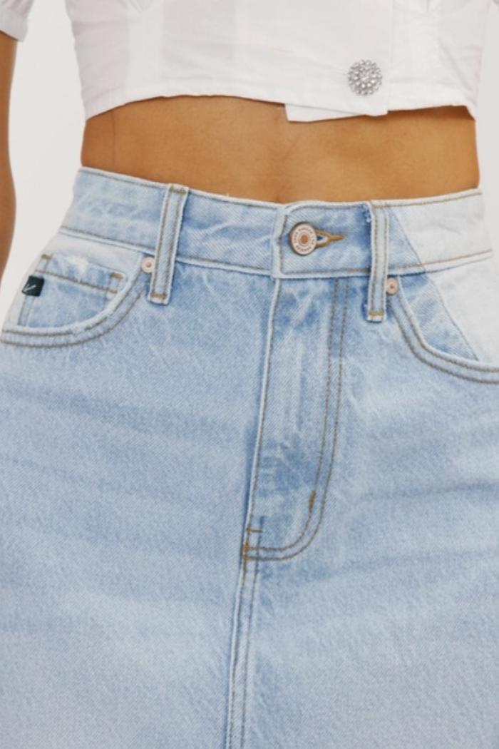 Midi High Rise Denim Contrast Skirt Product Image