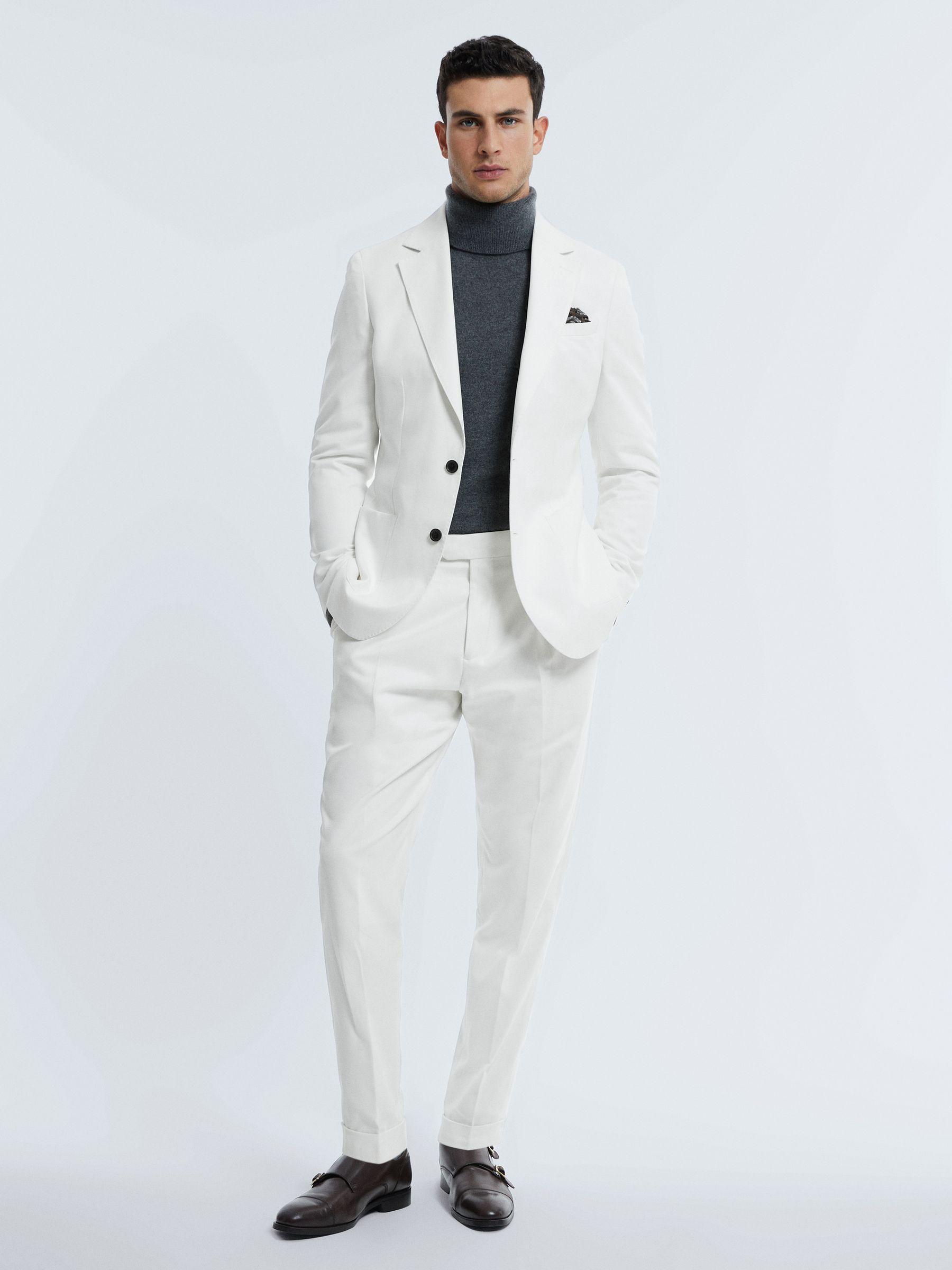 Atelier Sea Island Cotton Slim Fit Single Breasted Blazer in White Product Image