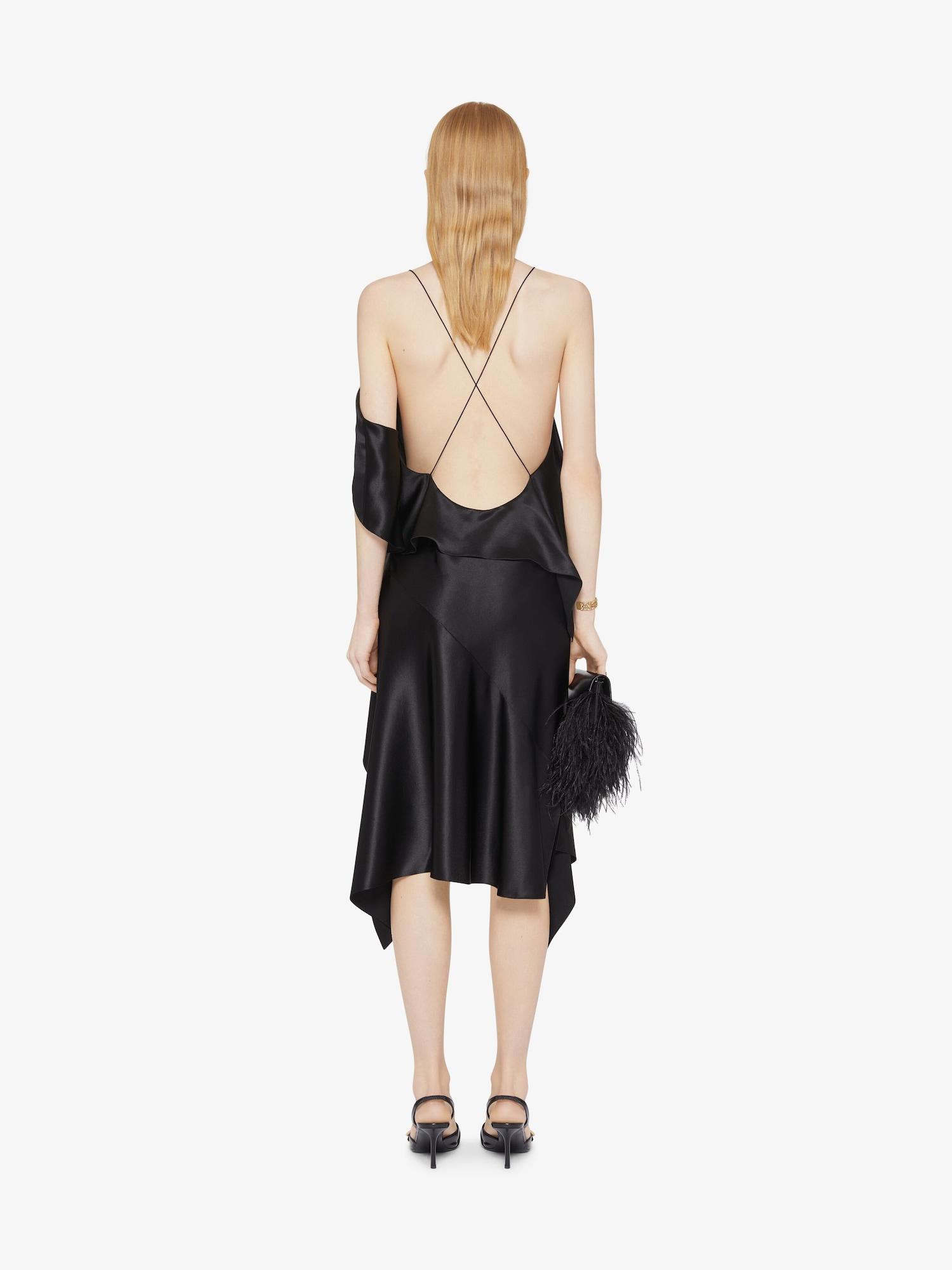 Asymmetric draped dress in satin Product Image