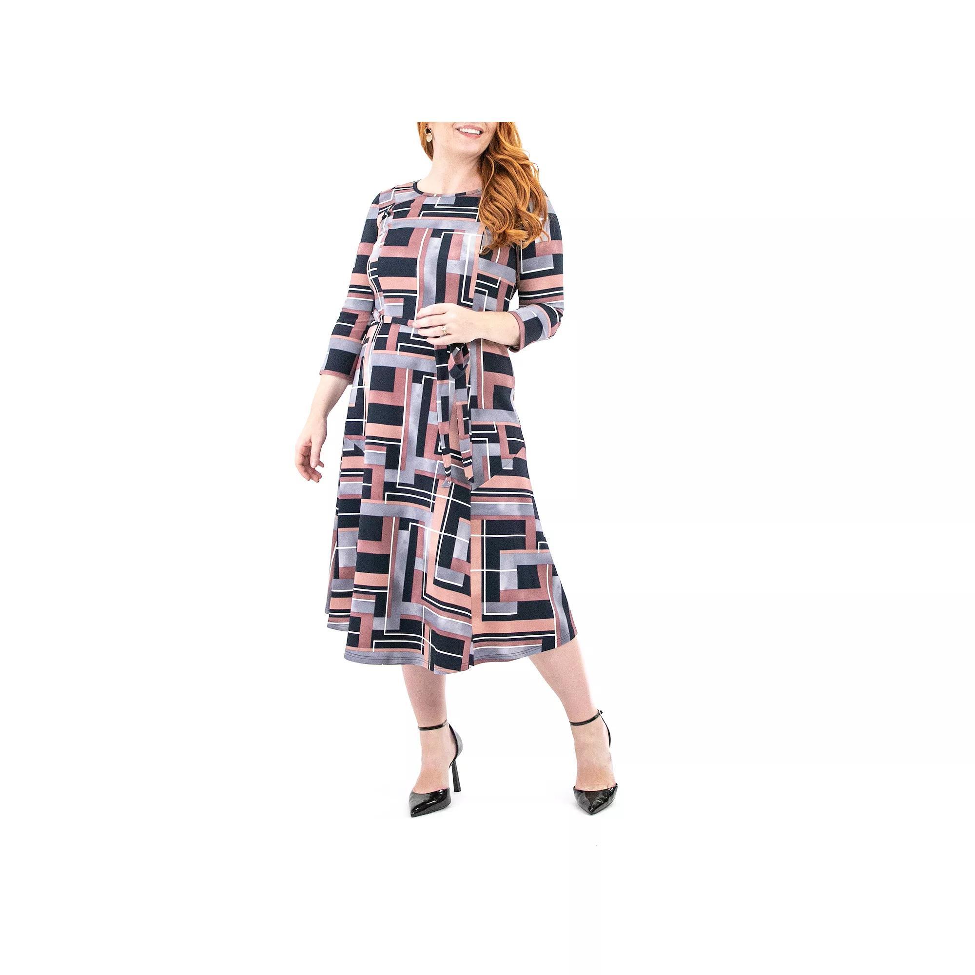 Women's Nina Leonard Sylvia Print Midi Dress, Size: Small, Marsala Geo Product Image