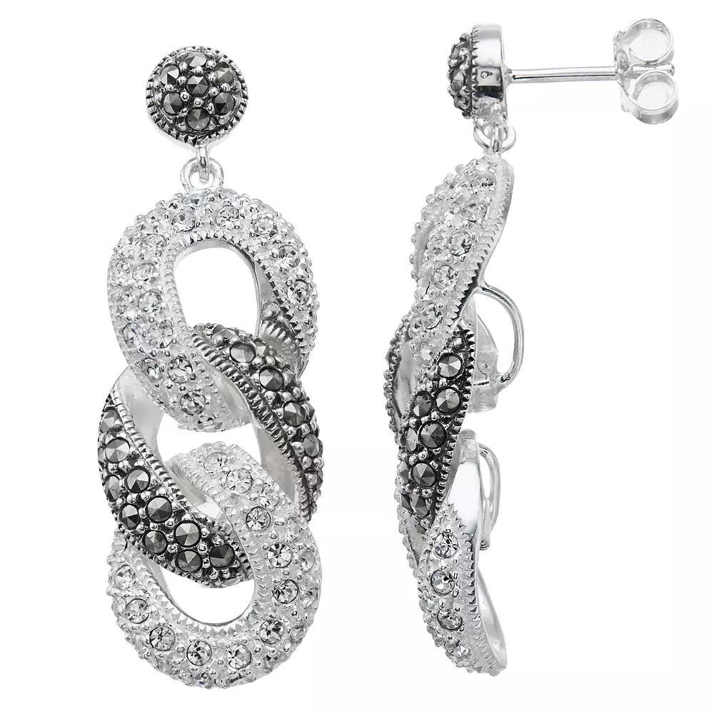 Lavish by TJM Sterling Silver Crystal & Marcasite Chain Earrings, Women's Product Image