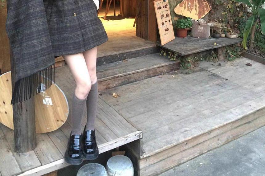 Scarf Neck Plaid Button Coat Product Image