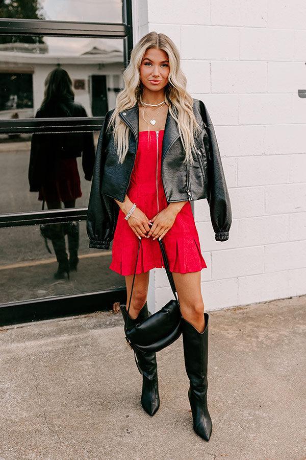 Soho Style Corduroy Romper Dress in Red Product Image
