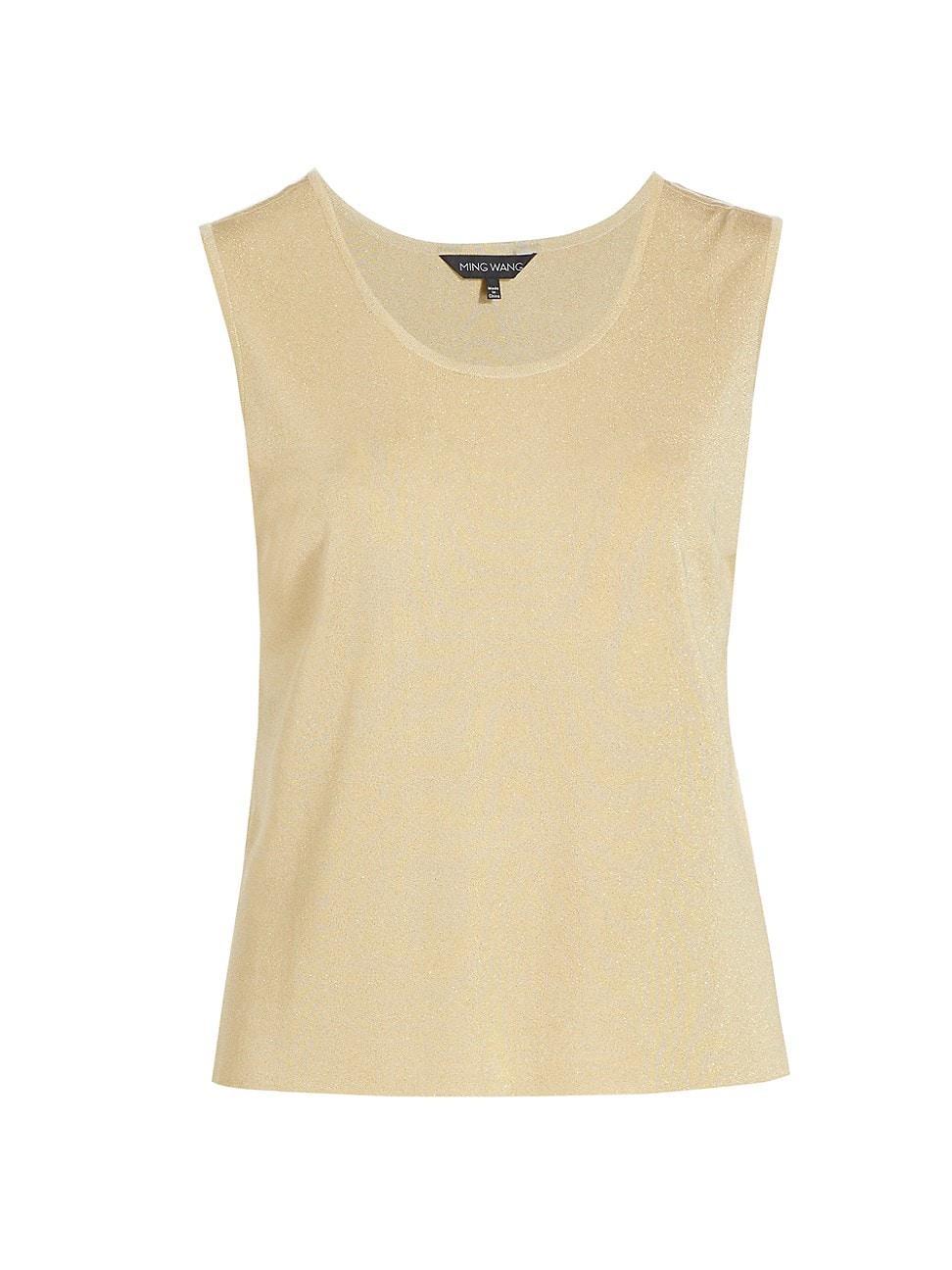 Ming Wang Plus Size Scoop Neck Sleeveless Side Slit Metallic Shimmer Knit Tank Product Image