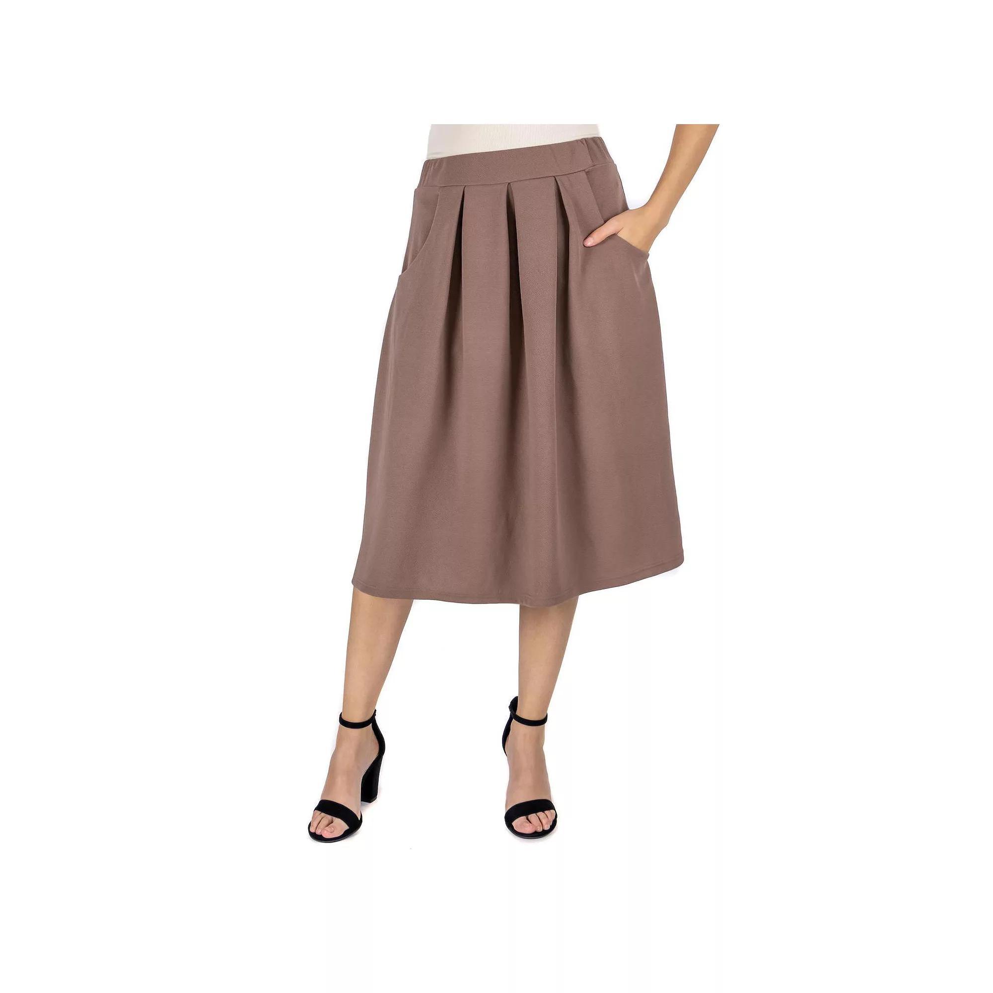 Women's 24Seven Comfort Apparel Solid Pleated Midi Skirt, Size: XL, Brown Product Image