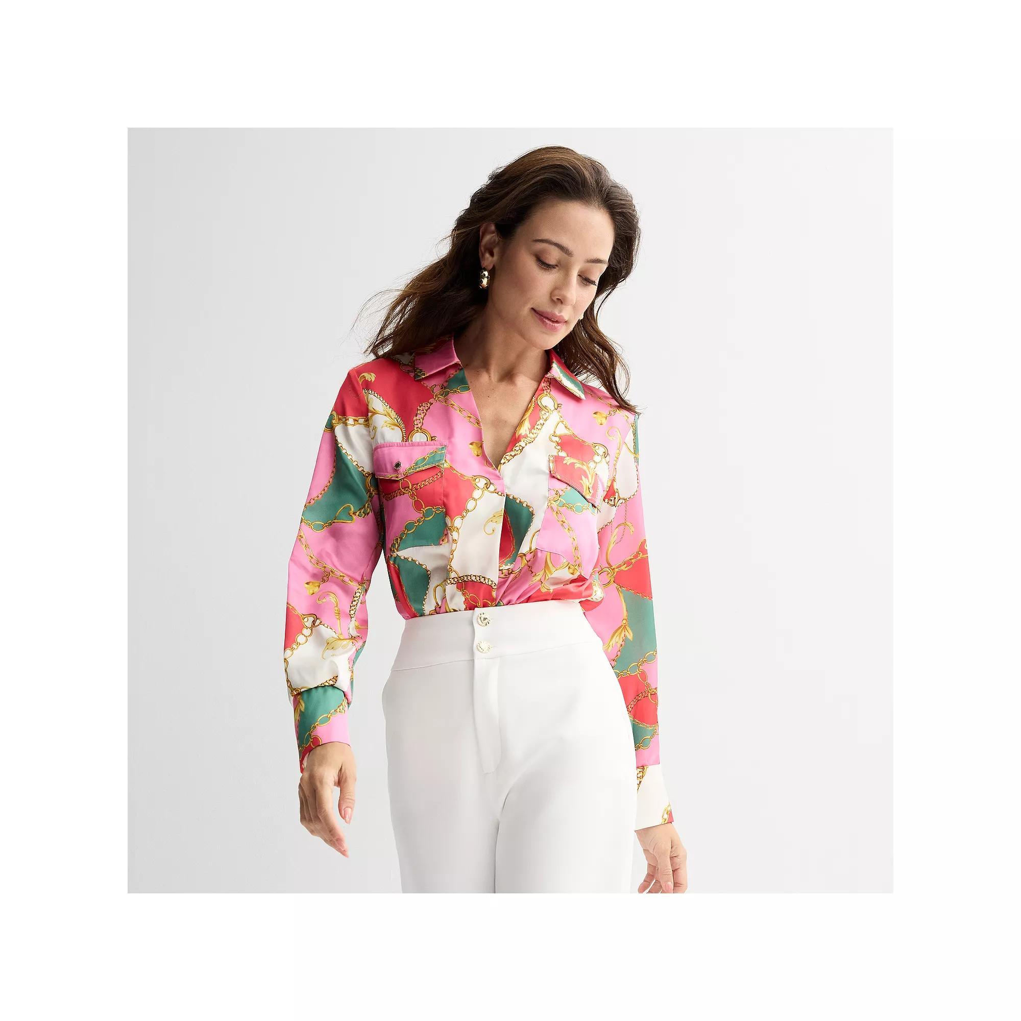 Women's Thalia Sodi Long Sleeve Floral Print Bodysuit, Size: XS, Fuschia Team Product Image