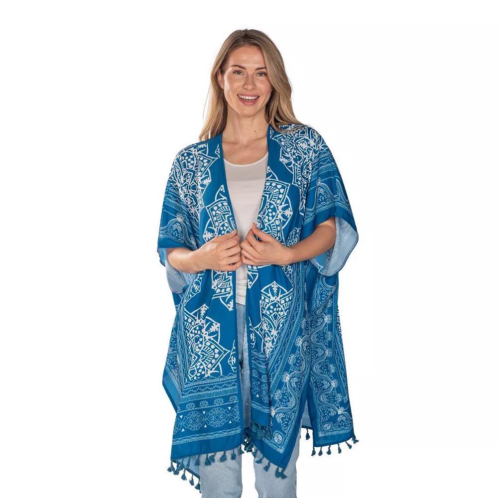 Women's Linda Anderson Teal Blue Tassel Kimono Product Image