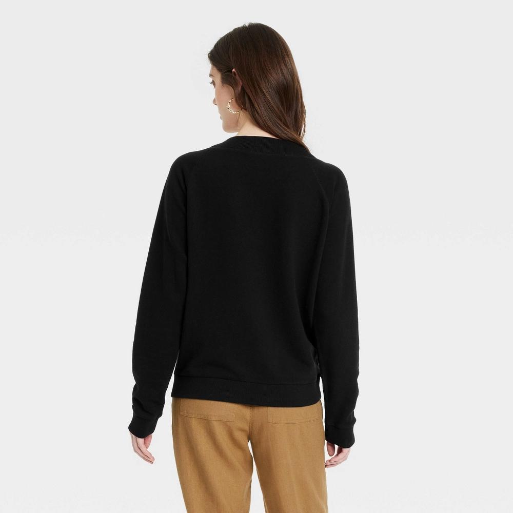 Women's Leisure Studio French Terry Pullover Sweatshirt - Universal Thread™ Black S: V Neck, Long Sleeve, Heavyweight Product Image