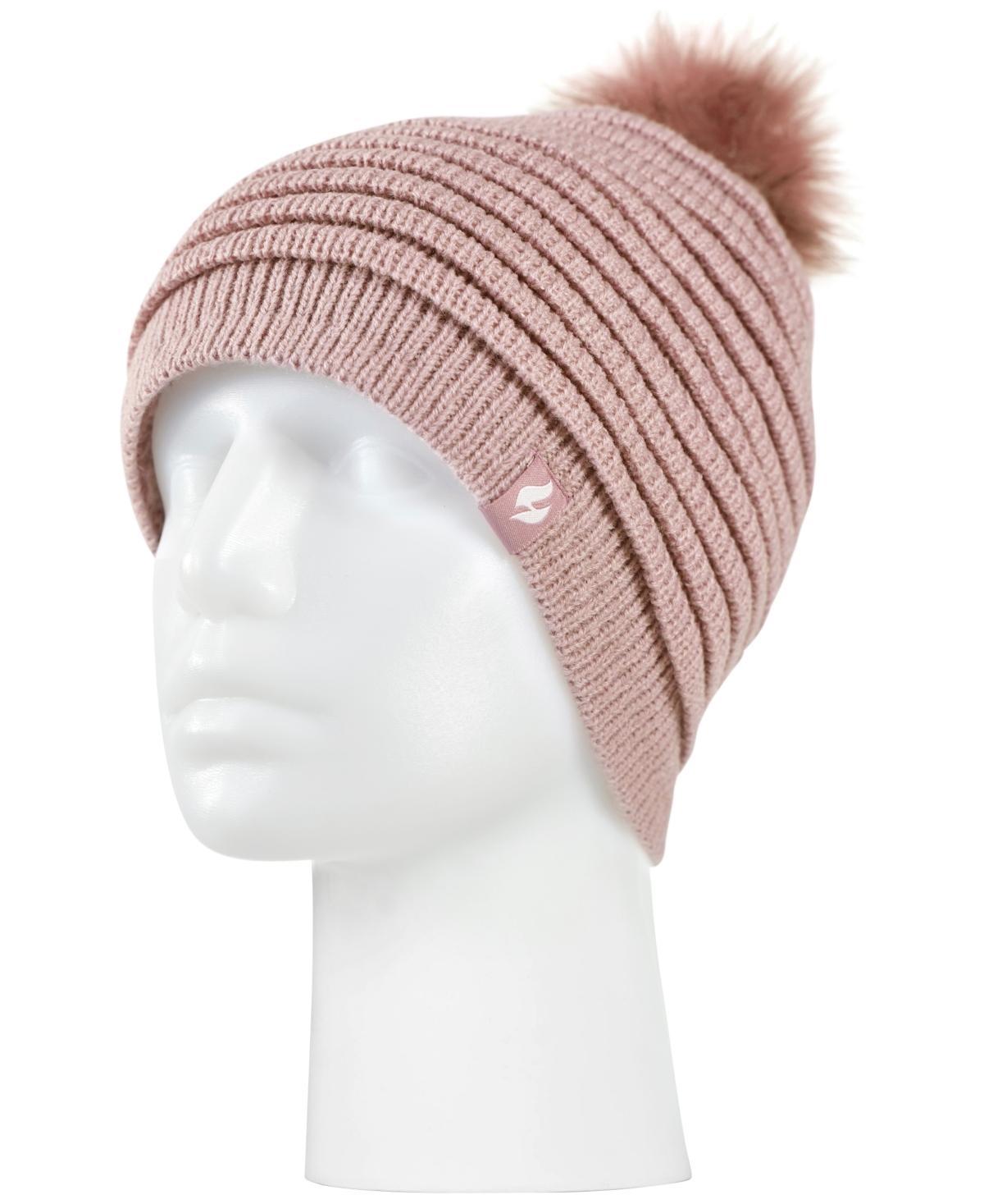 Women's Heat Holders Heatweaver Rib Knit Pom Pom Hat, Blue Product Image