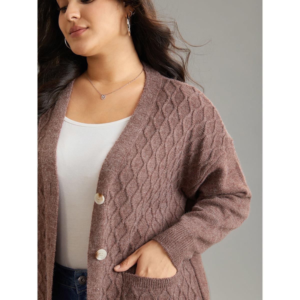 Plus Size Supersoft Essentials Heather Cable Knit Cardigan DarkBrown Women Casual Loose Long Sleeve Dailywear Cardigans BloomChic 30/6X Product Image