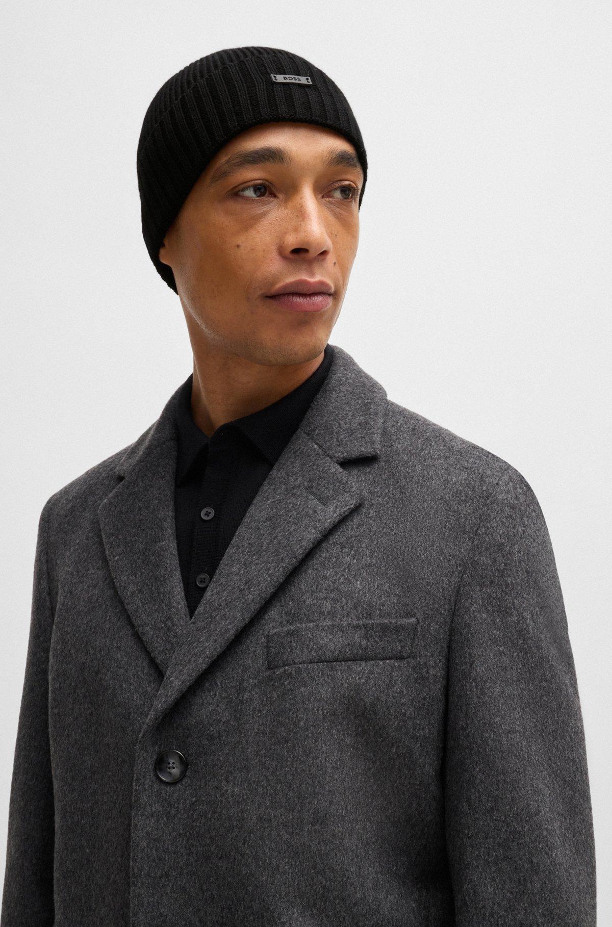 BOSS - Beanie hat in virgin wool with logo plaque - Black Product Image