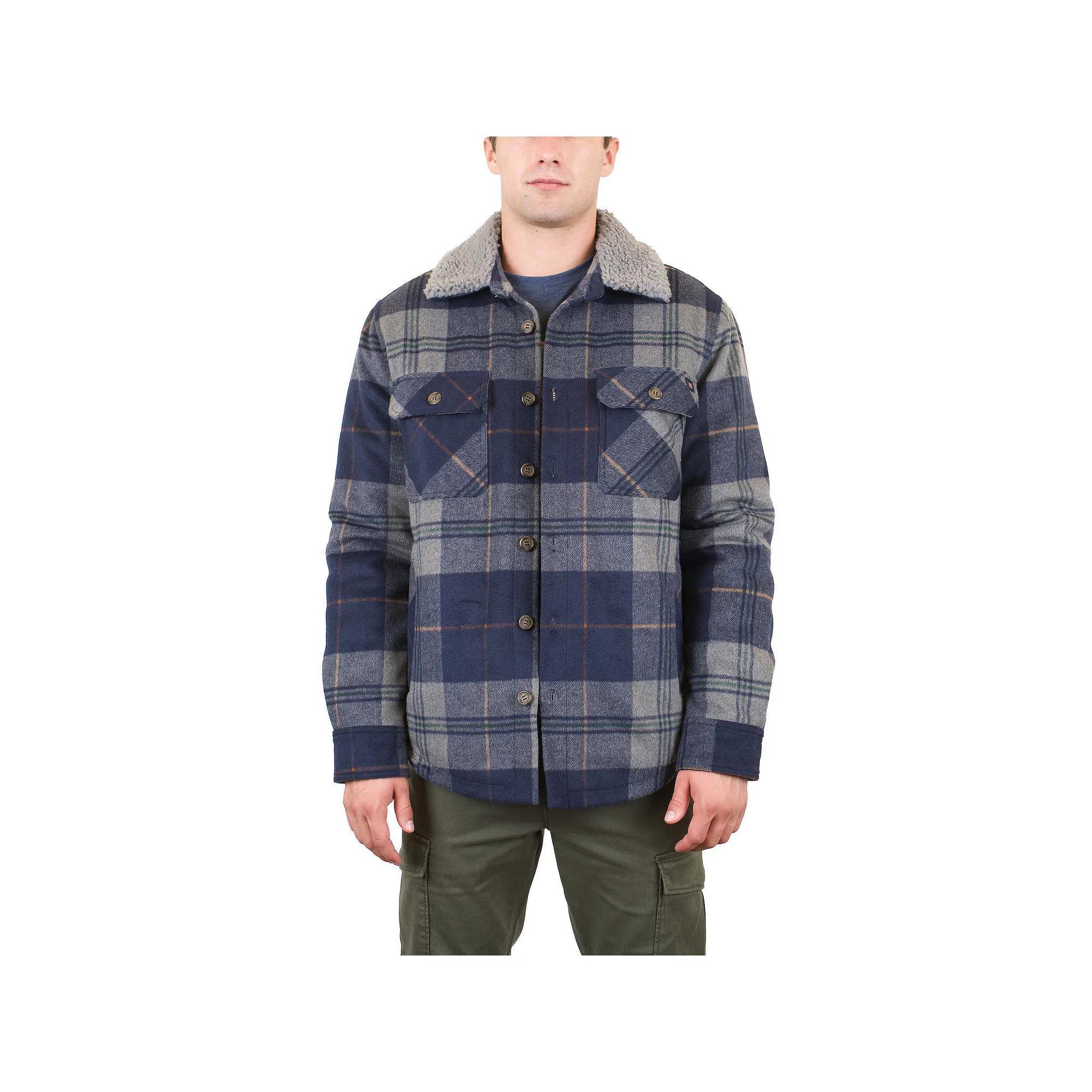 Men's Mountain and Isles Button Front Coat with Faux Sherpa Collar, Size: XXL, Grey Navy Plaid Product Image