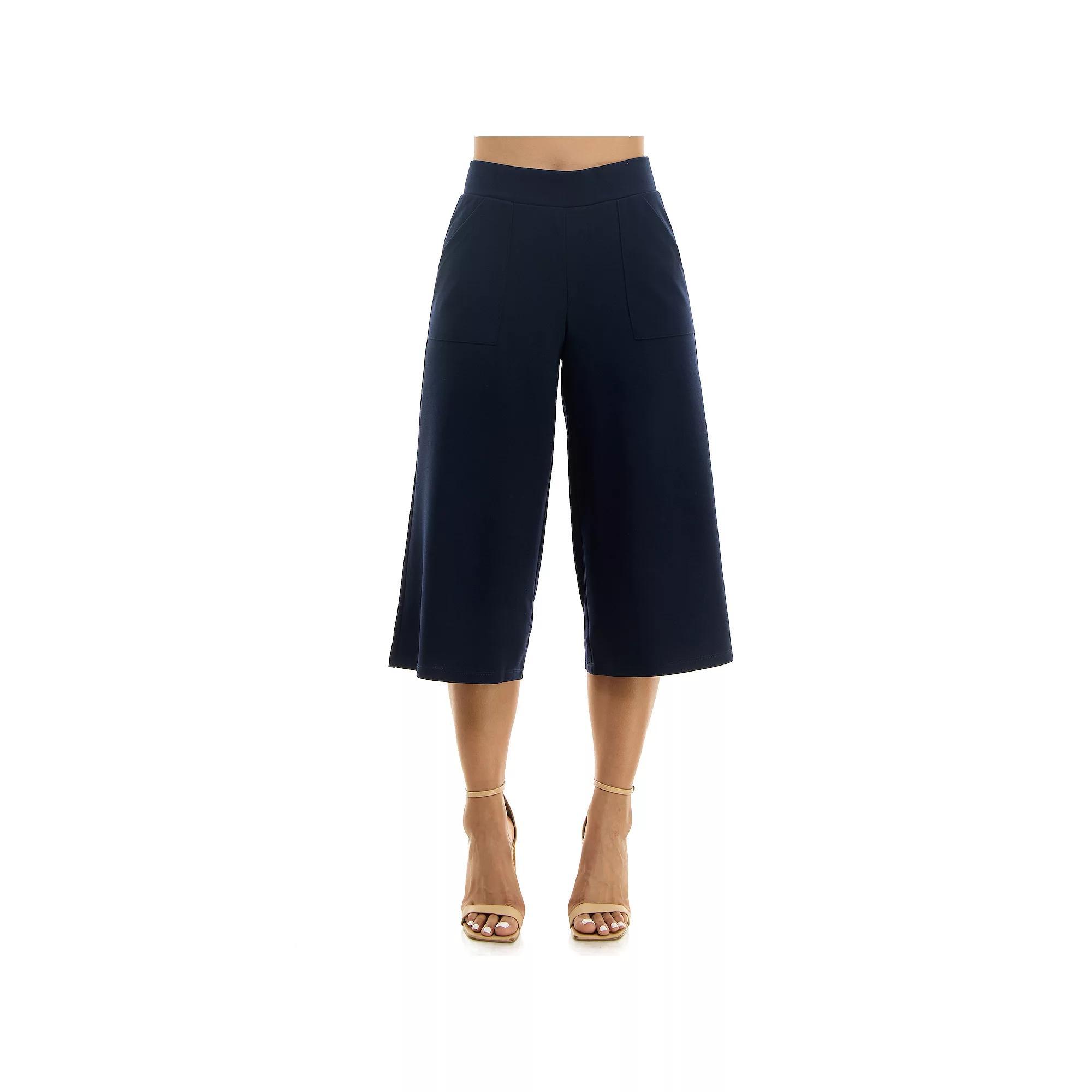 Women's Nina Leonard Elastic Waist Culotte Pants, Size: Medium, Blue Product Image