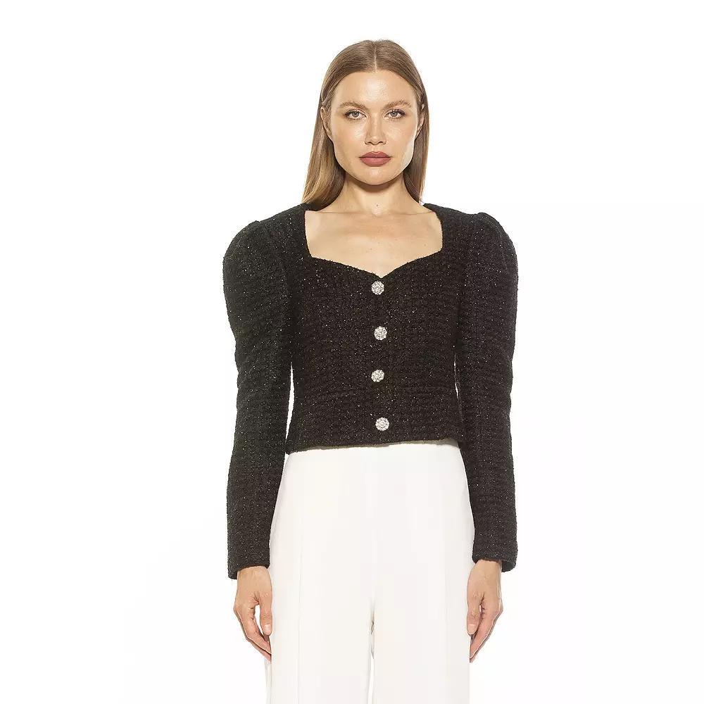 Women's ALEXIA ADMOR Rowan Long Puff Sleeve Sweetheart Jacket, Size: 10, Black Product Image