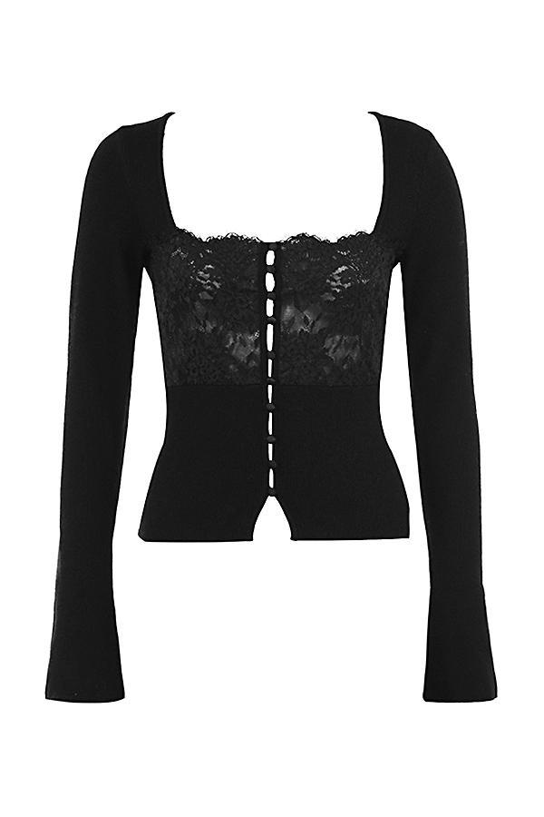 Candice  black lace trim top - sale Product Image