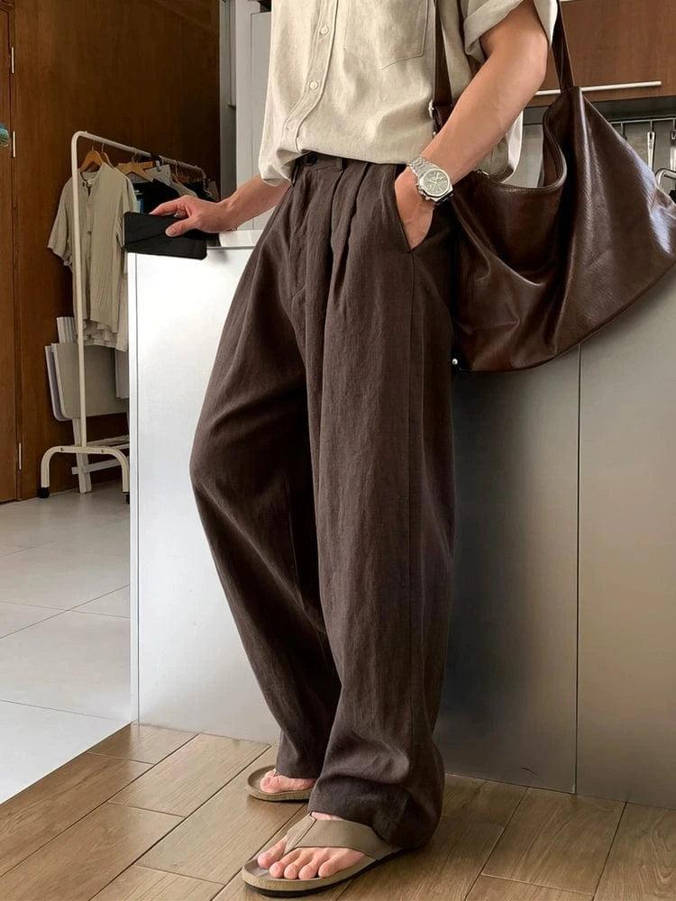 RT No. 18150 PLEATED LINEN STRAIGHT PANTS Product Image