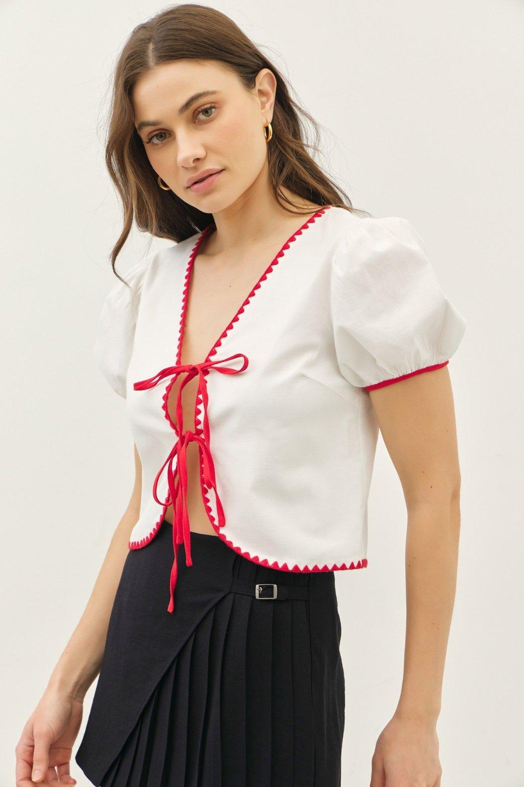 Bubble Slv Tie Front Top Product Image
