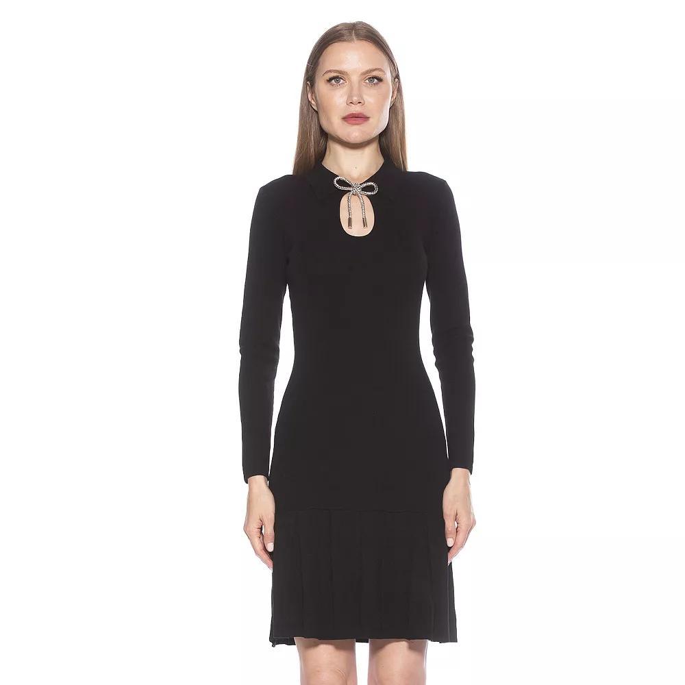 Women's ALEXIA ADMOR Sloane Long Sleeve Fit And Flare Knit Dress, Size: Large, Black Product Image