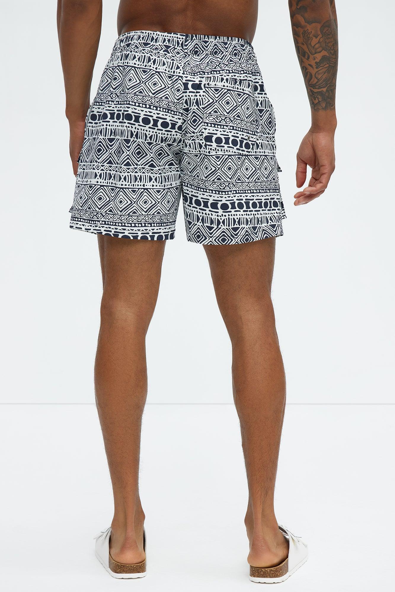Attract Abstract Cargo Swim Mid Trunk - Black/White Product Image