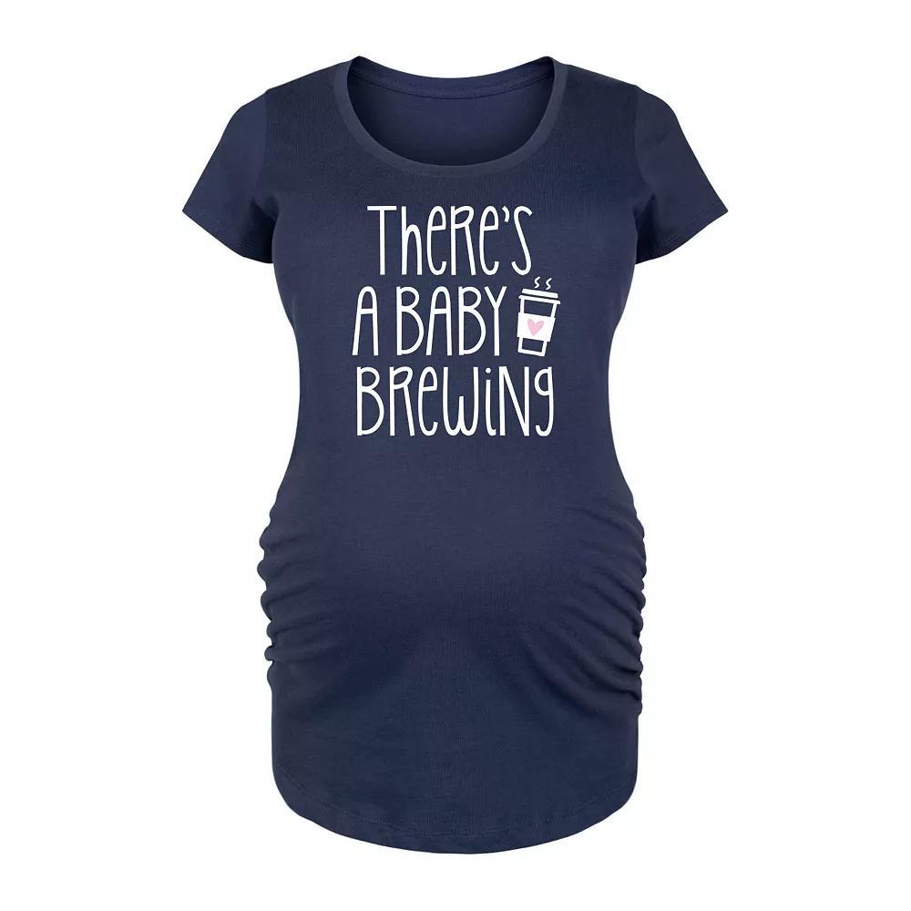 Maternity Theres A Baby Brewing Graphic Tee, Womens Blue Product Image