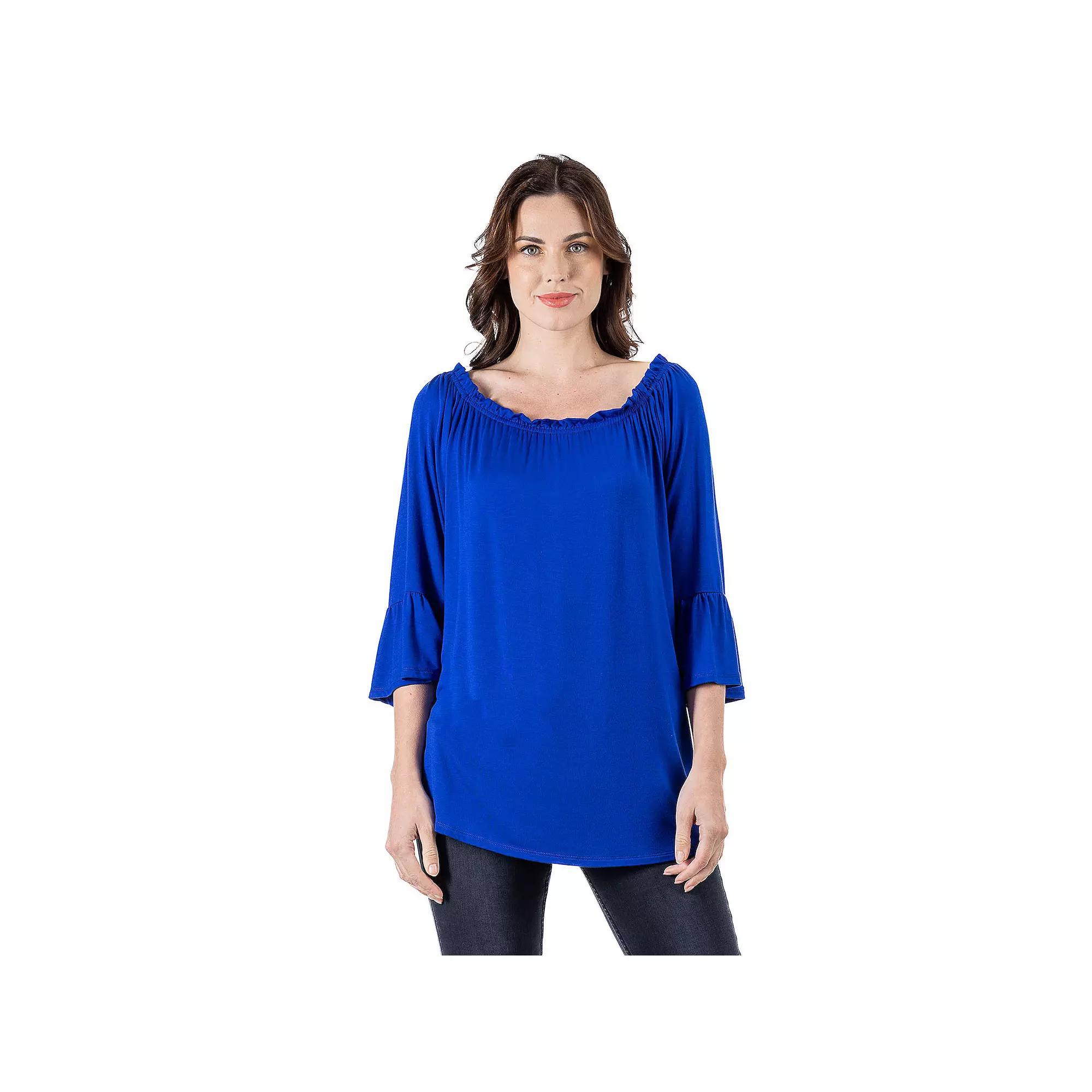 Womens 24Seven Comfort Apparel Bell Sleeve Tunic Top Purple Product Image