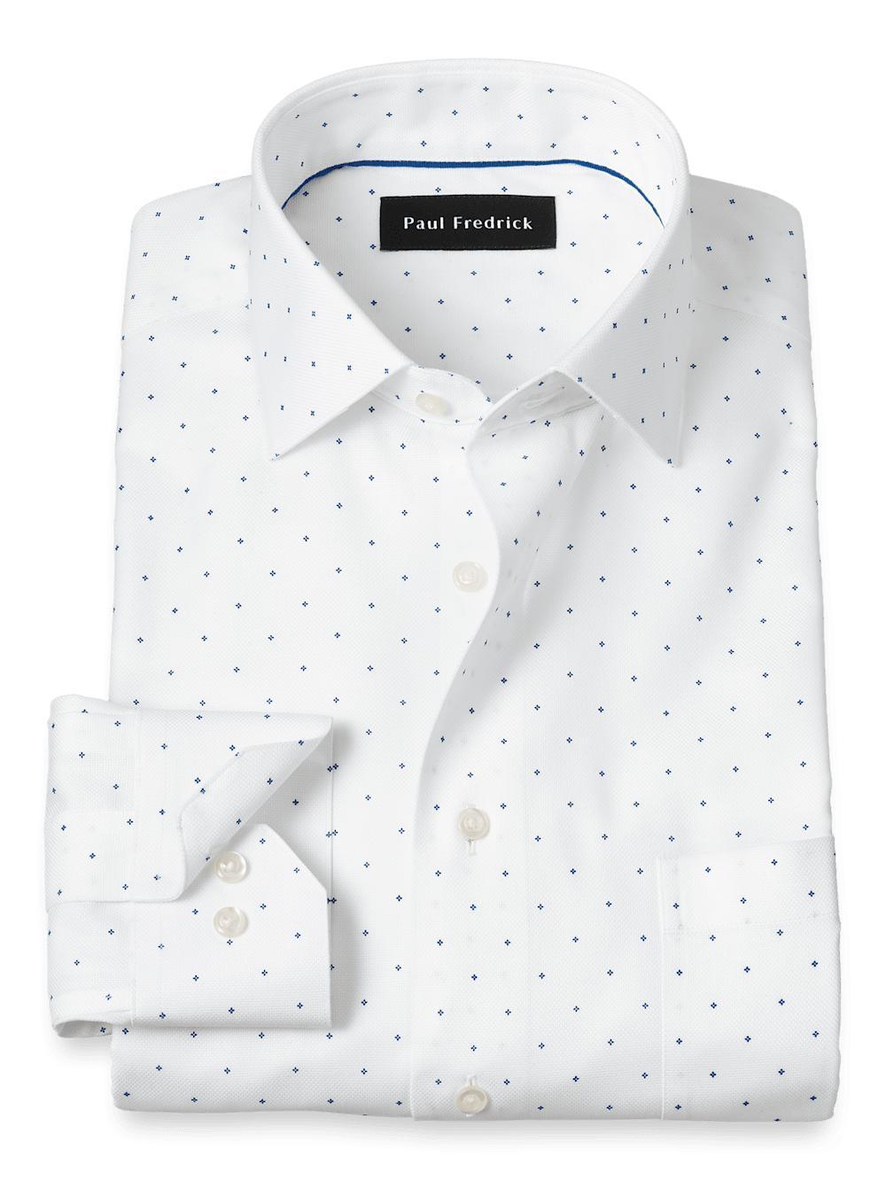 Comfort Stretch Non-Iron Geometric Dress Shirt - White/blue Product Image