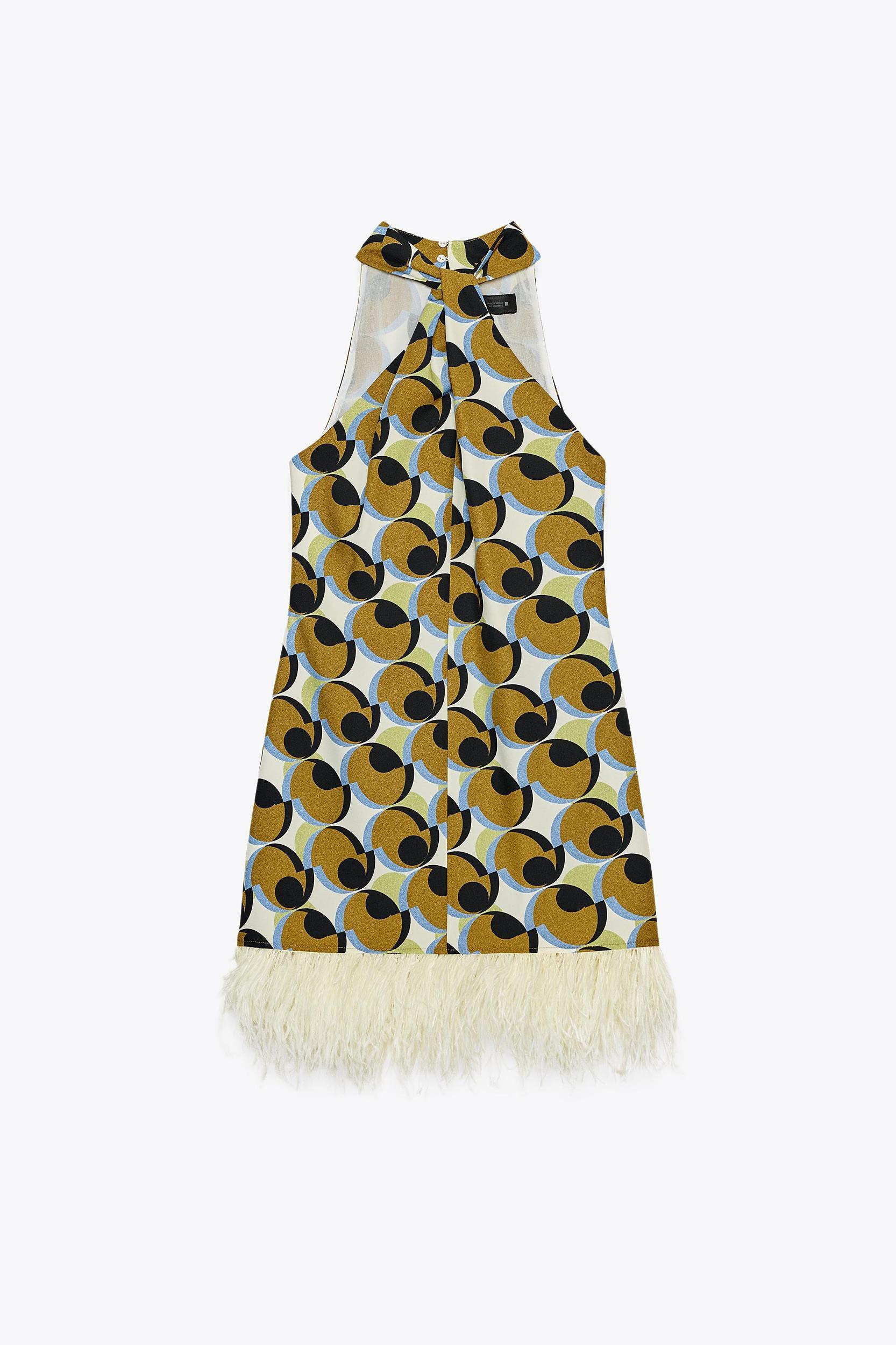 GEOMETRIC PRINT FEATHER MINI DRESS Product Image