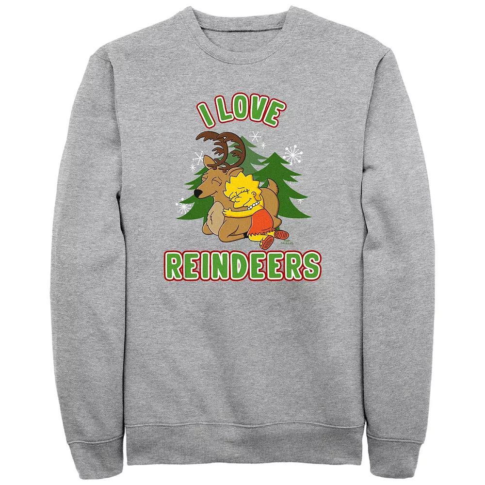 Men's The Simpsons Lisa I Love Reindeers Graphic Fleece, Size: XL, Athletic Grey Product Image