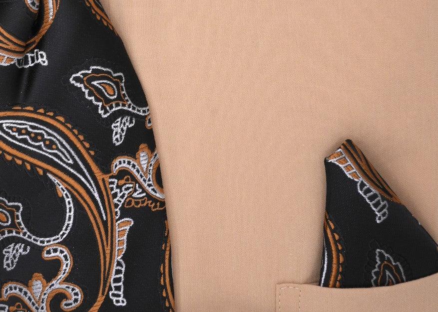 Beige French Cuff Dress Shirt Set with Tie and Handkerchief Product Image