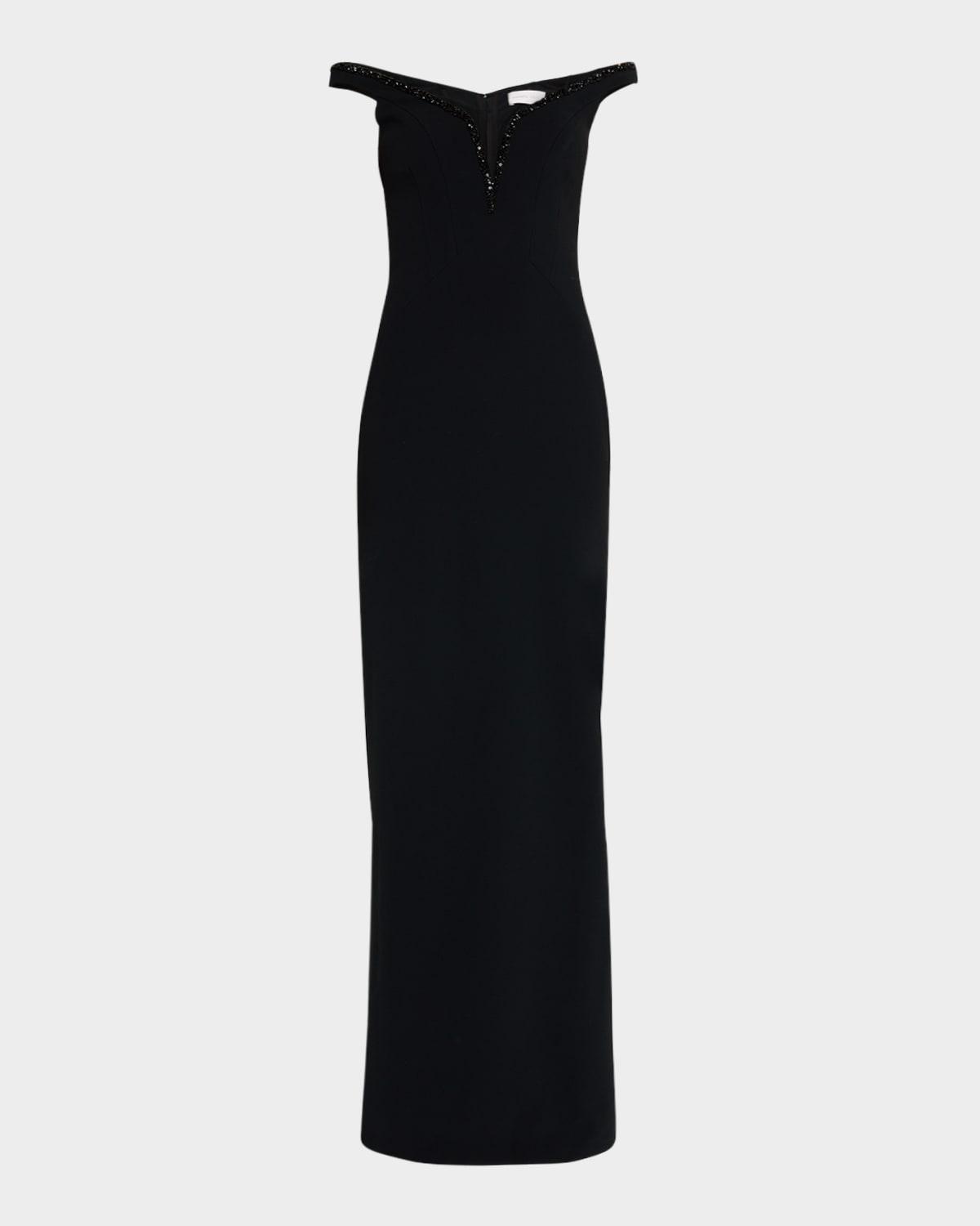 PAMELLA ROLAND Off-the-shoulder Crepe Gown In Black Product Image