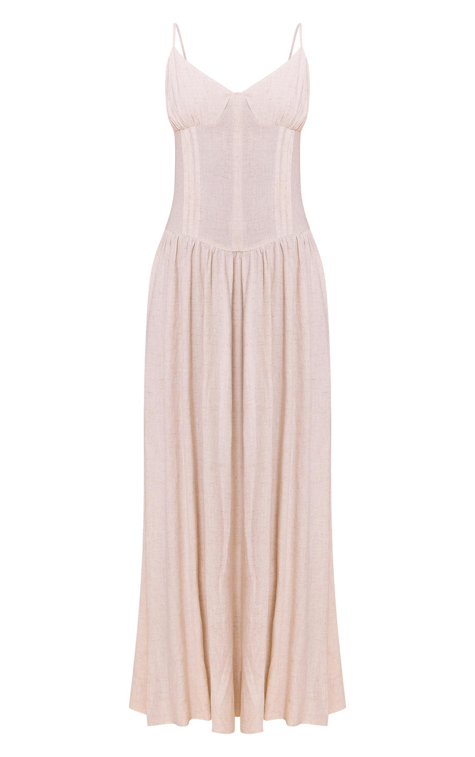 Natural Textured Woven Pleat Detail Maxi Dress Product Image