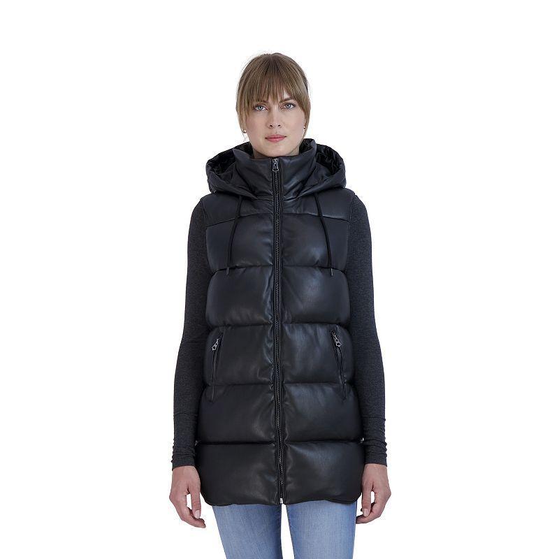 Womens Sebby Collection Faux-Leather Puffer Vest Product Image