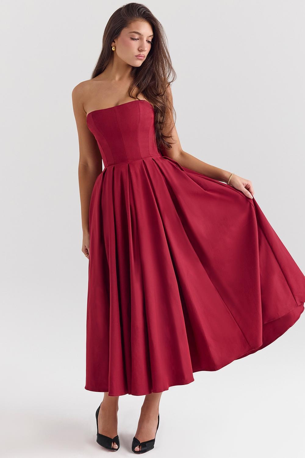 Pandora Berry Strapless Detachable Bow Midi Dress Product Image