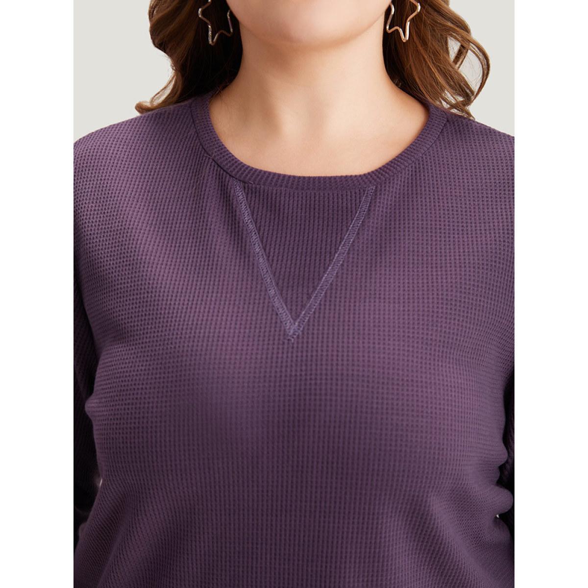Plus Size Plain Textured Stitch Crew Neck Sweatshirt Women Eggplant Casual Elastic cuffs Round Neck Dailywear Sweatshirts BloomChic 18-20/2X Product Image
