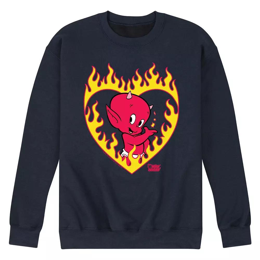 Mens Hot Stuff Little Devil Flame Heart Fleece Sweatshirt Blue Product Image