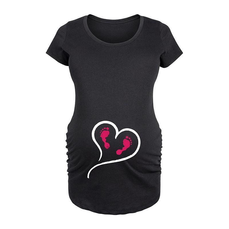 Maternity Heart Footprints Graphic Tee, Womens Heather Grey Product Image