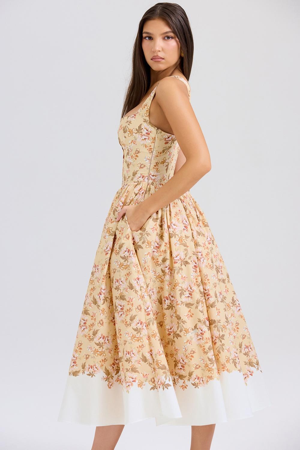 Imani Honeyflower Print Pleated Cotton Mini Dress Product Image
