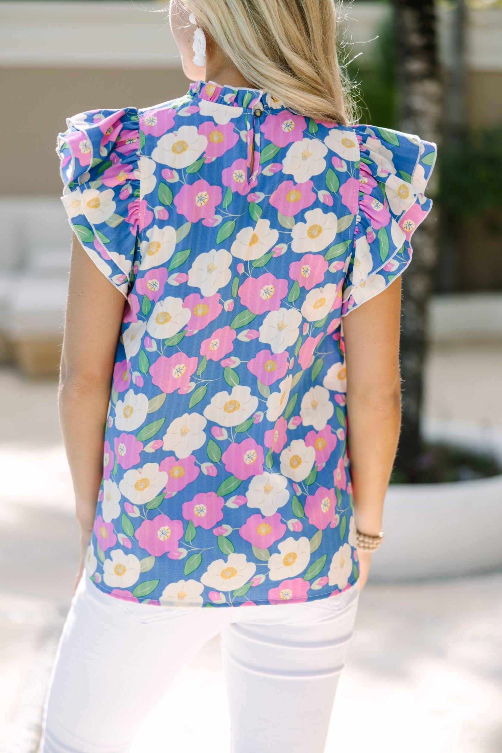 A True Beauty Blue & Pink Floral Blouse Female Product Image