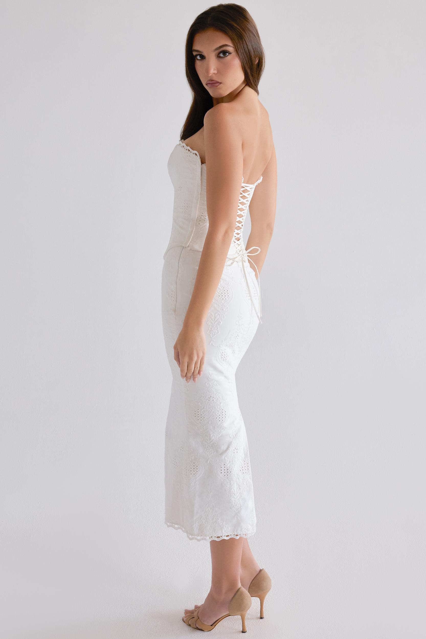 Antonie  white cotton broderie anglaise midi skirt Product Image