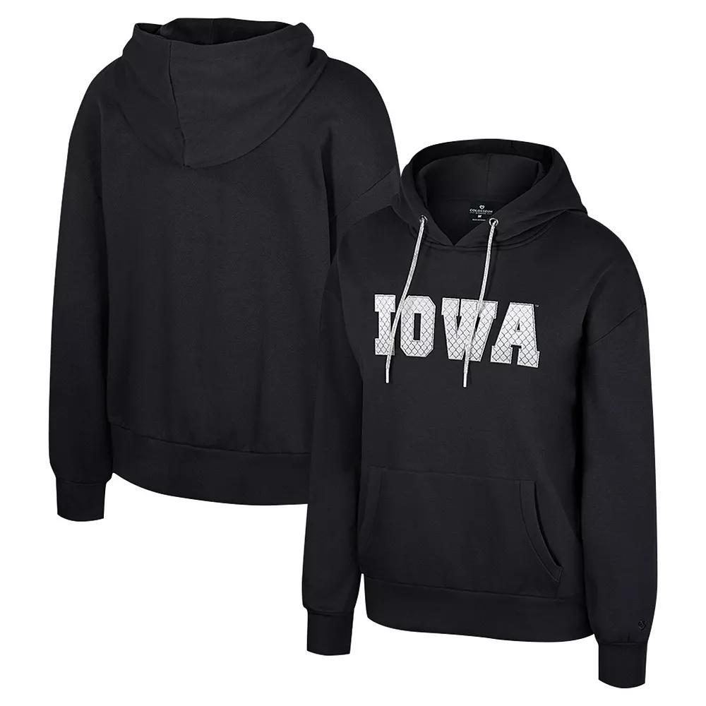 Women's Colosseum Black Iowa Hawkeyes Reflection Rhinestone Drawcord Pullover Hoodie, Size: Small Product Image