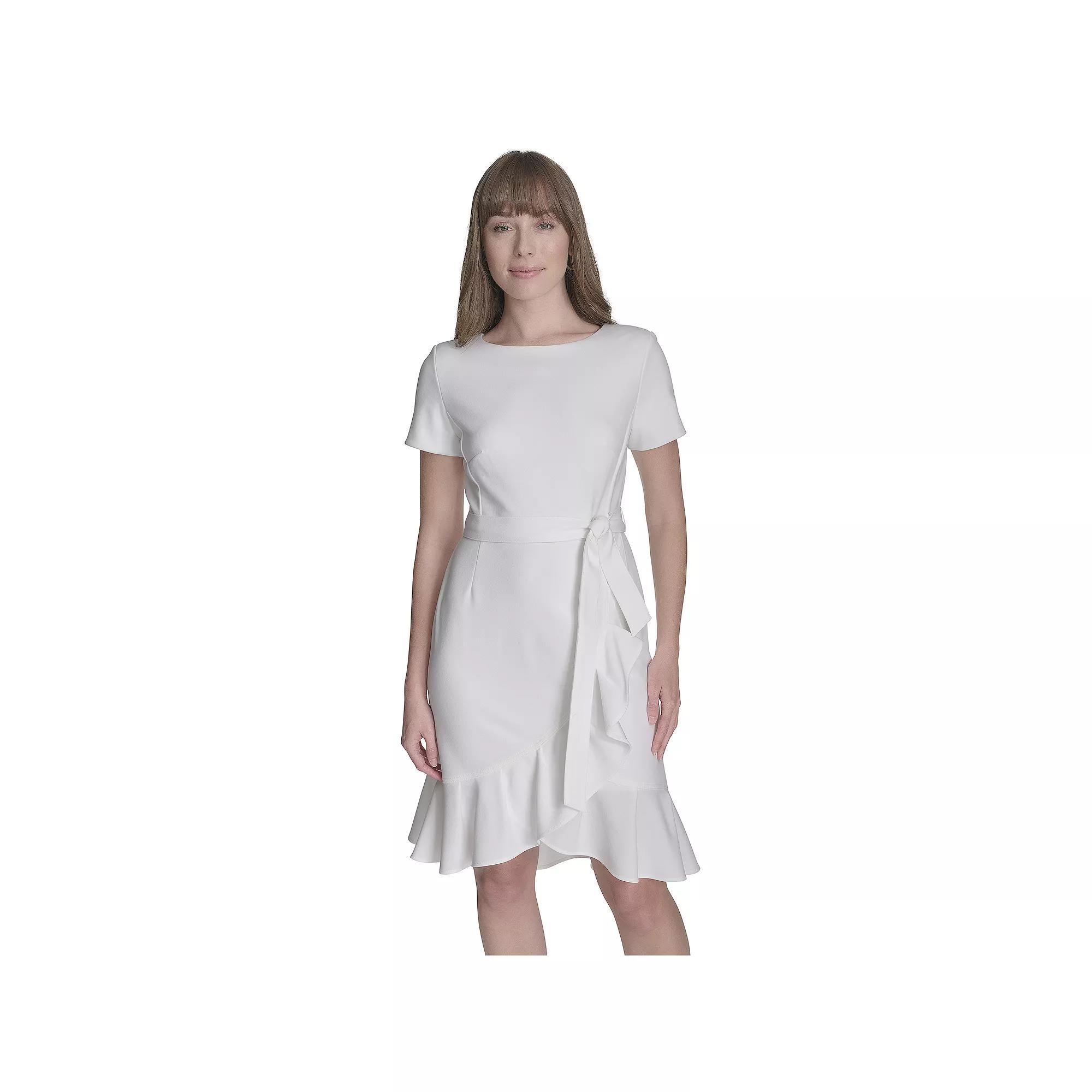 Women's Andrew Marc Scoopneck Short Sleeve Ruffled Wrap Mini Dress, Size: 2, White Product Image