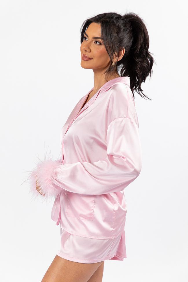 Early Riser Pale Pink Satin Pajama Top SALE Product Image