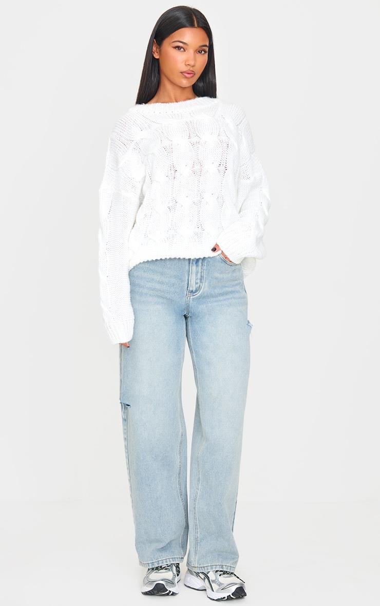 Cream Marl Knit Chunky Cable Sweater Product Image