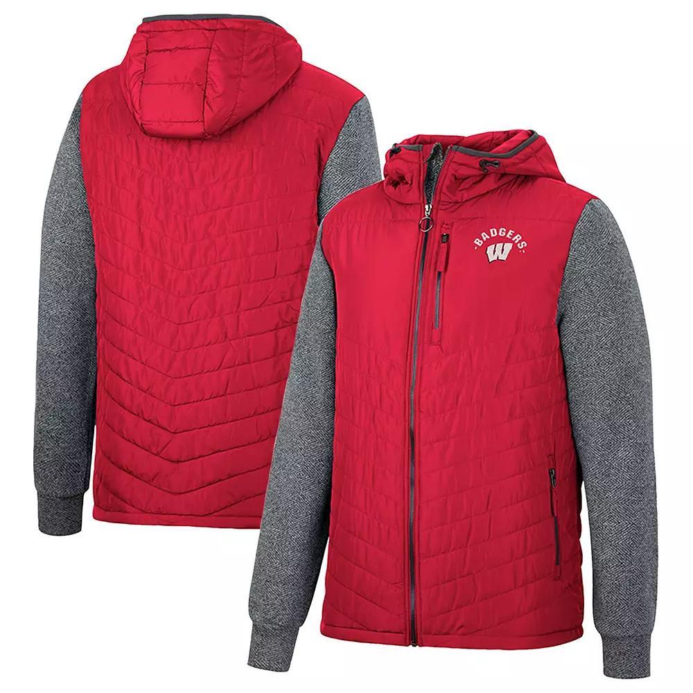 Men's Colosseum Red Wisconsin Badgers Course Herringbone Full-Zip Hoodie, Size: XL Product Image