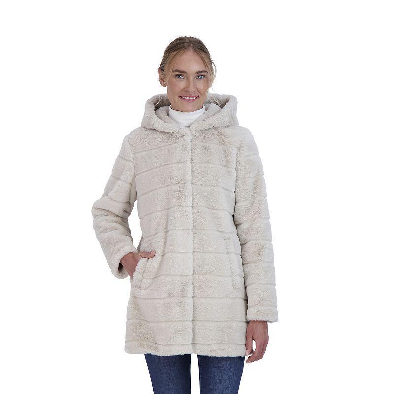 Women's Sebby Collection Hooded Reversible Faux-Fur Coat, Size: Large, Beige Product Image