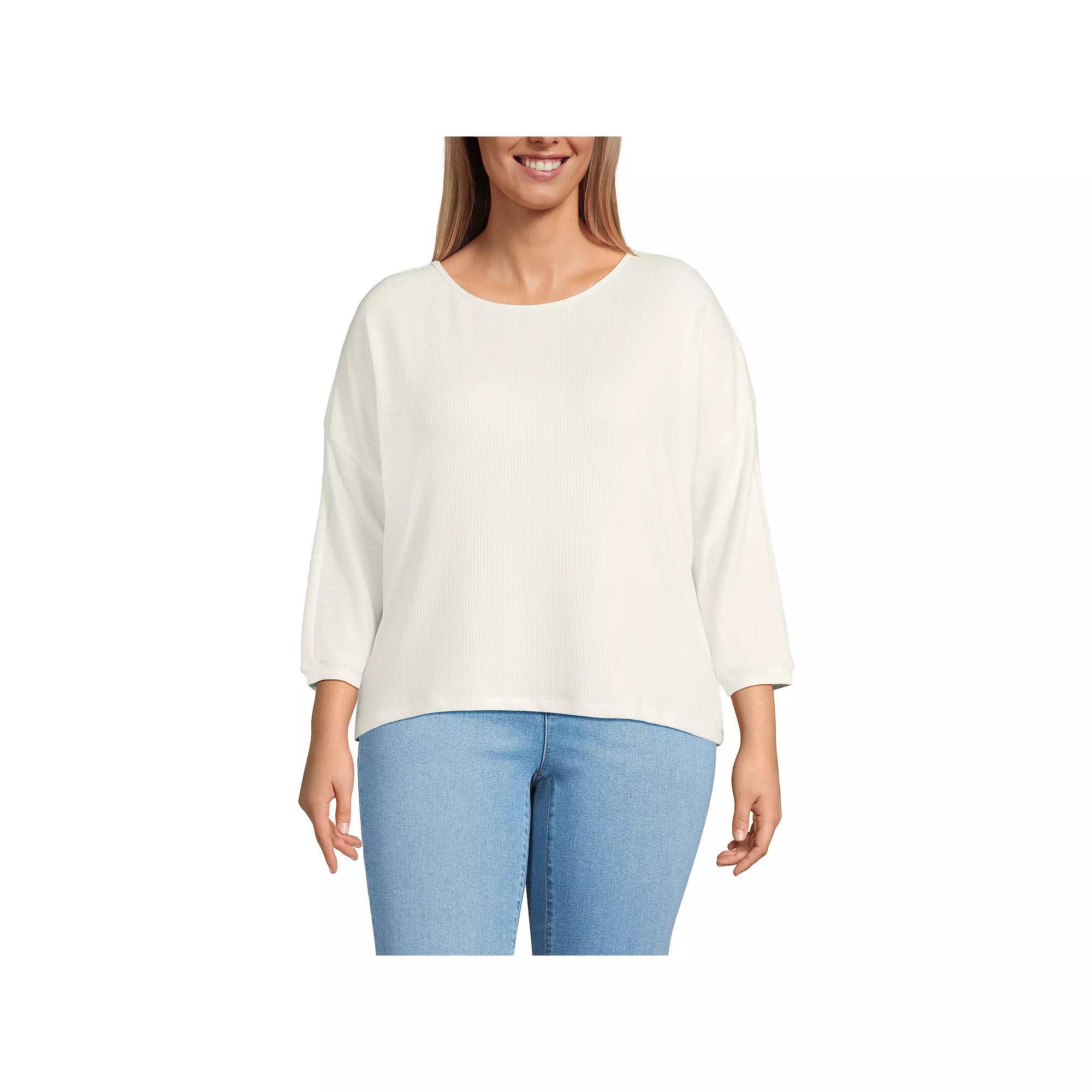 Plus Size Lands' End 3/4 Sleeve Cozy Rib Dolman Top, Women's, Size: 2XL, Ivory Grey Product Image