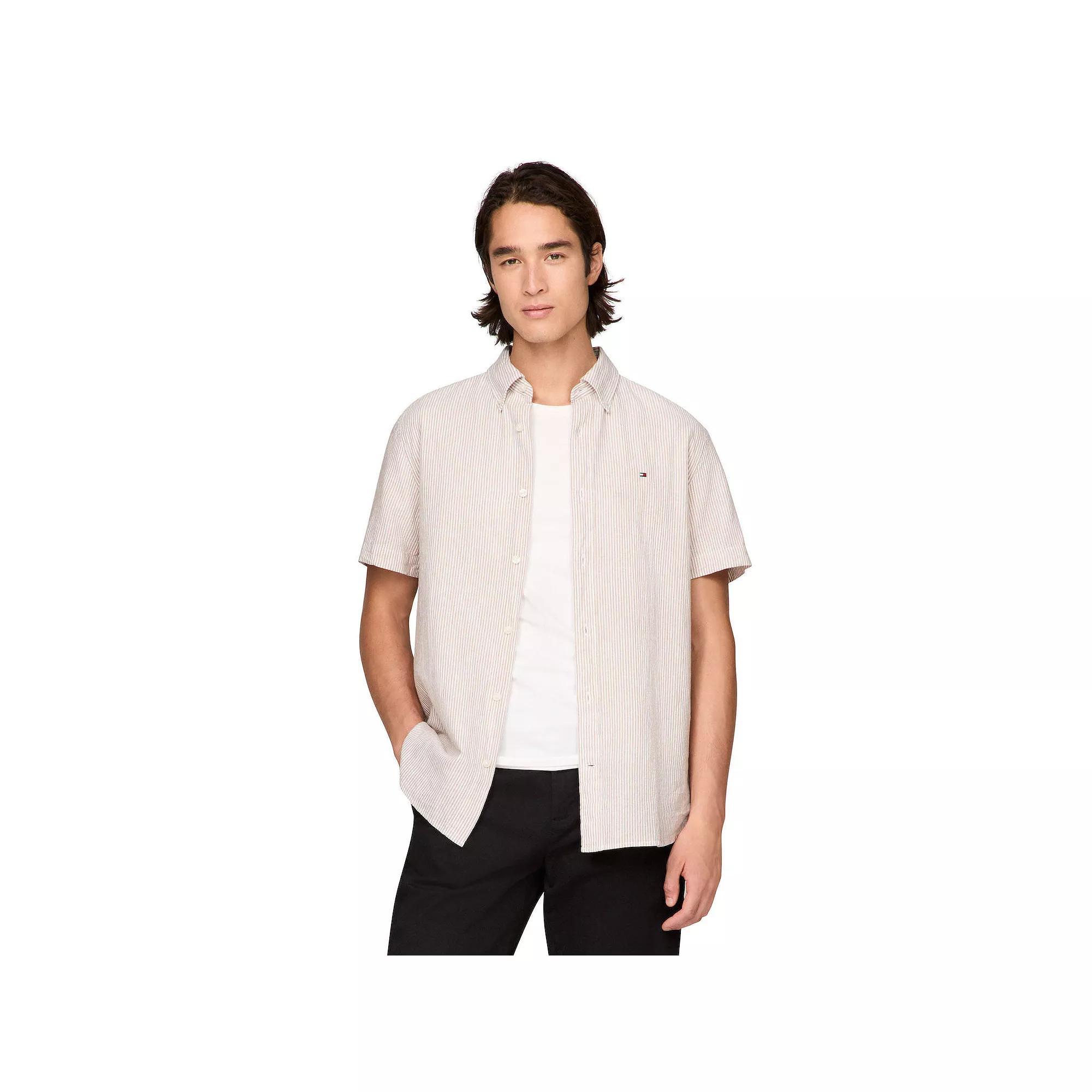 Men's Tommy Hilfiger Short Sleeve Printed Shirt, Size: XL, Blue Stripe Product Image