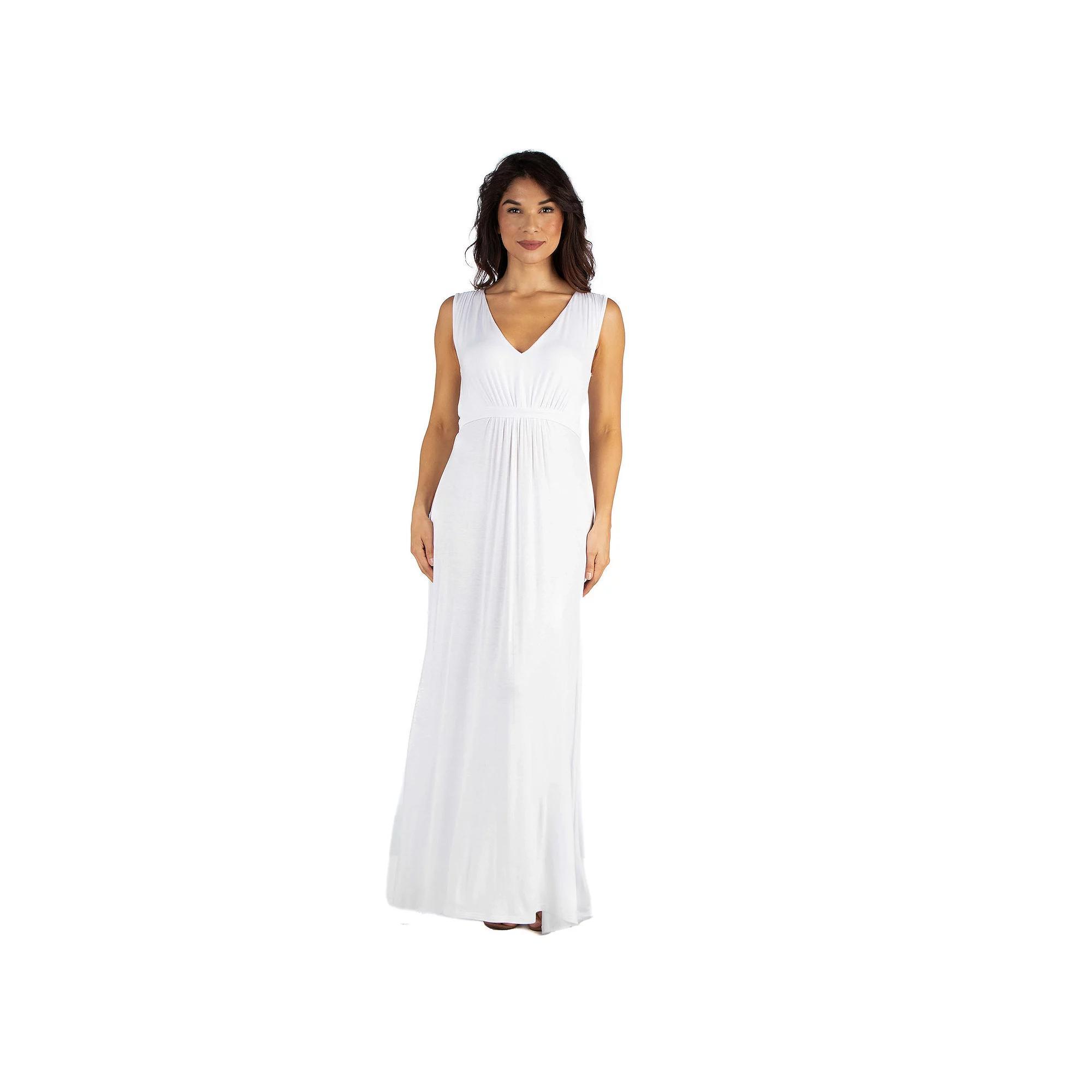 Women's 24seven Comfort Apparel V-Neck Sleeveless Maxi Dress, Size: Large, White Product Image